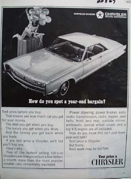 Chrysler Year End Bargain Ad 1966