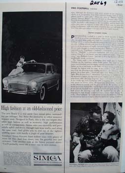 Chrysler Simca Old Fashioned Price Ad 1960