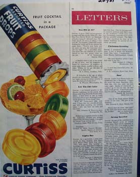 Curtiss Fruit Drops Fruit Cocktail In Package Ad 1945