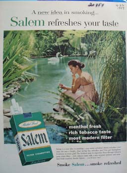Salem Cigarettes Woman and Swan Ad 1957