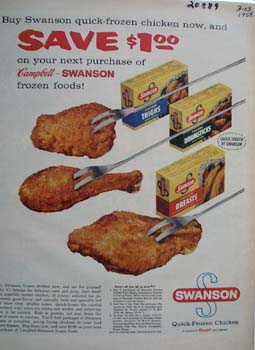 Swanson Frozen Chicken Save 1.00 Ad 1958