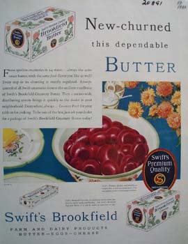 Swifts Brookfield Butter New Churned Ad 1930