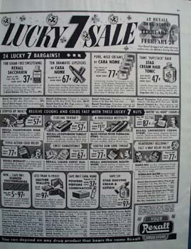 Rexall Lucky 7 Sale Ad 1945