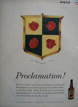 Four Roses Whiskey Proclamation Ad 1958