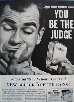 Schick Razor You Be Judge Ad 1960