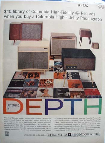 Columbia Phonographs 40 dollars Library Ad 1958