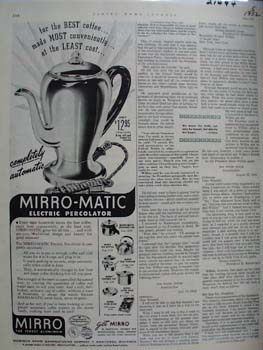 Mirro-Matic Percolator For Best Coffee Ad 1952