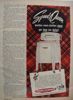 Speed Queen Washer Washes More Clothes Ad 1950