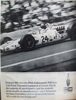 Champion Spark Plug Graham Hill Wins 500 Ad 1966