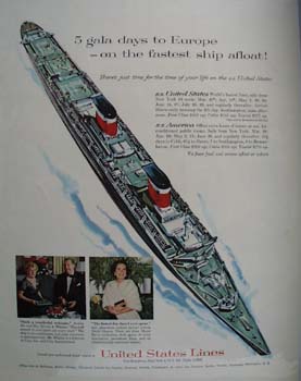 United States Lines Cruise 5 Gala Days to Europe Ad 1958