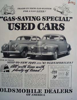 Oldsmobile Gas Saving Special Ad 1942