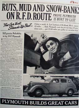 Plymouth On R F D Route Ad 1937