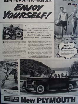 Plymouth Julys the Month To Trade Ad 1940