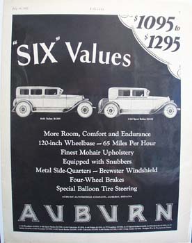 Auburn Automobile Six Values Ad 1927
