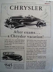 Chrysler After Exams A Chrysler Vacation Ad 1930