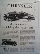 Chrysler After Exams A Chrysler Vacation Ad 1930