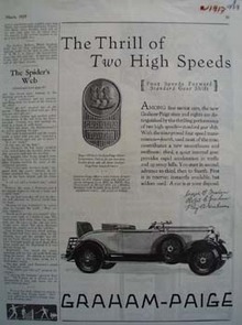 Graham Paige Thrill Of Two Speeds Ad 1929