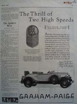 Graham Paige Thrill Of Two Speeds Ad 1929