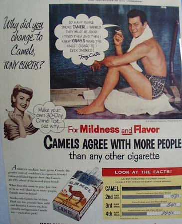Camels And Tony Curtis Ad 1953