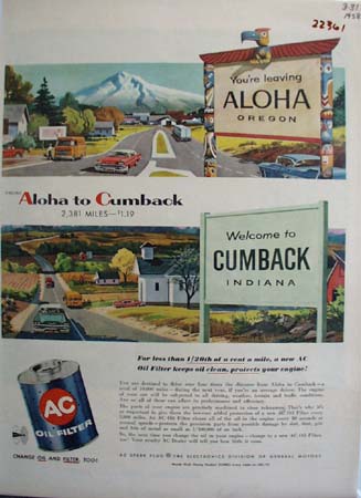 A C Oil Filter Leaving Aloha Oregon Ad 1958
