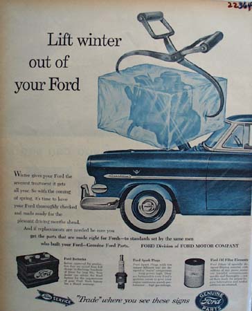 Ford Auto Parts Lift Winter Out of Ford Ad 1954