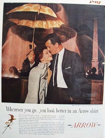 Arrow Shirts Man And Woman With Umbrella Ad 1959