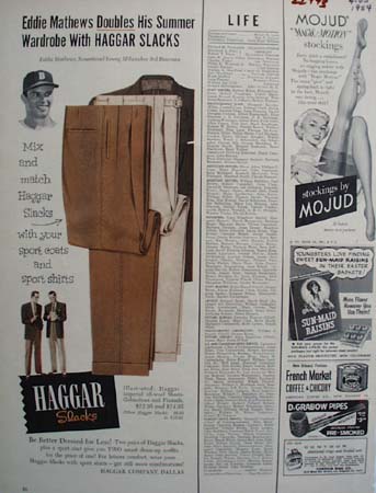 Haggar Slacks Eddie Mathews Ad 1954