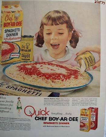 Chef Boy Ar Dee Spaghetti Dinner And Girl Ad 1954