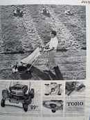 Toro Lawn Mower Man Mowing Lawn Ad 1959