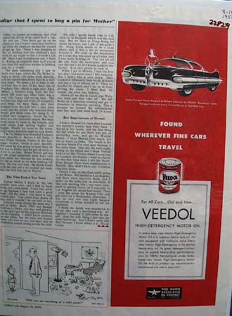 Veedol Motor Oil Richard Arbib Car Ad 1952