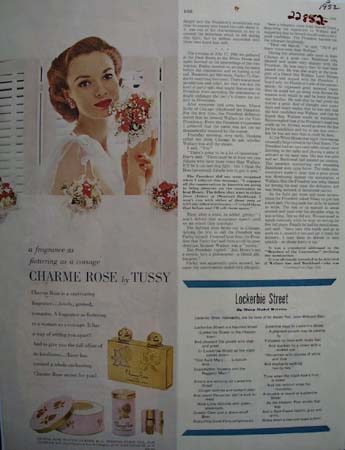 Tussy Perfume Flattering As a Corsage Ad 1952