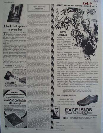 Excelsior Shoes And Davy Crockett Ad 1929