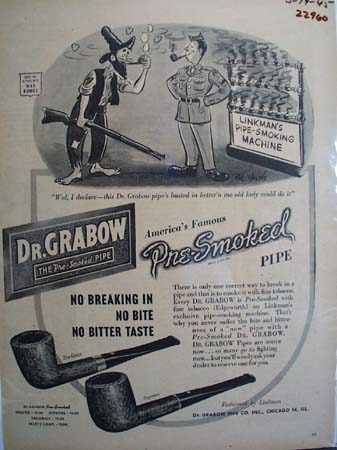 Dr Grabow Pipe No Breaking In Ad 1945