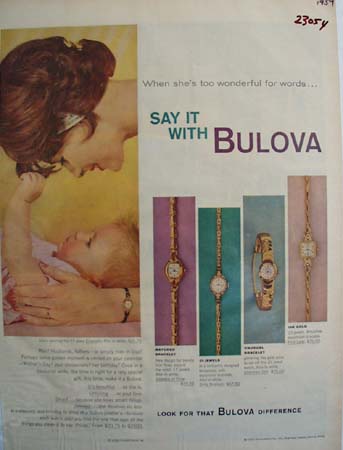 Bulova Watch Mother And Baby Ad 1959