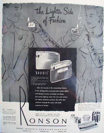 Ronson Lighter The Lighter Side Of Fashion Ad 1949