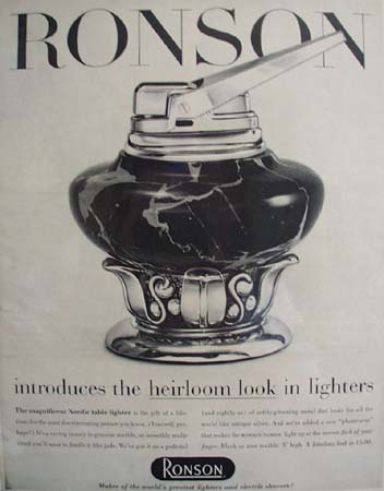Ronson Lighter Heirloom Look Ad 1956