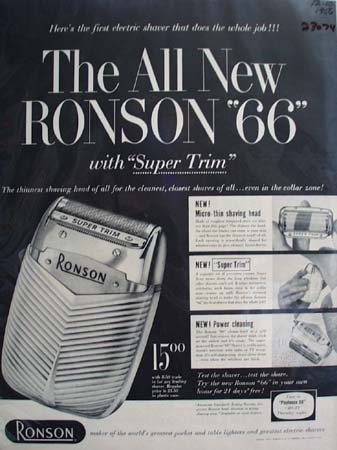 Ronson Shaver New Ronson 66 Ad 1956