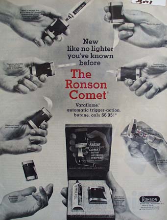 Ronson Lighter Introduces the Ronson Comet Ad 1965