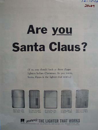 Zippo Lighter Christmas Ad 1958