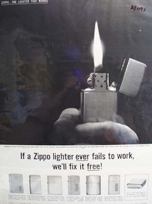 Zippo Lighter Hand Holding Lighter In Dark Ad 1960