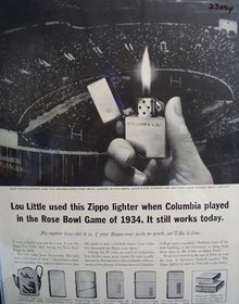 Zippo Lighter Rose Bowl Game of 1934 ad 1961