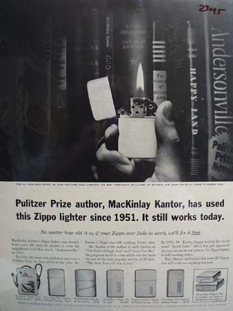 Zippo Lighter MacKinlay Kantor Ad 1961