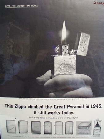 Zippo Lighter Climbed Great Pyramid in 1945 Ad 1962