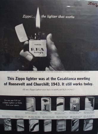 Zippo Lighter At Casablanca Meeting in 1943 Ad 1964