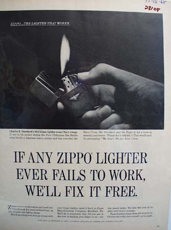 Zippo Lighter Charles E Standard Ad 1965