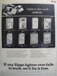 Zippo Lighters that Work Outdoors Ad 1966
