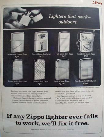 Zippo Lighters that Work Outdoors Ad 1966