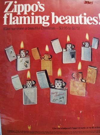 Zippo Lighter Flaming Beauties Christmas Ad Late 1960's