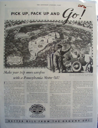 Pennsylvania Motor oil Ad 1934