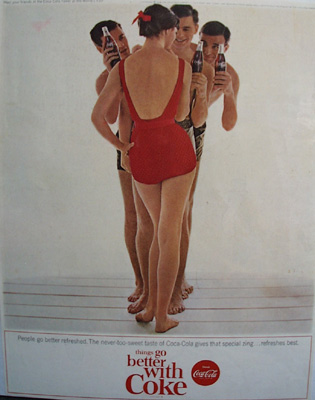 Coca Cola And Lady In Red Bathing Suit Ad 1964
